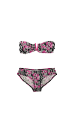 Black and Hot pink bandeau cut bikini with low rise hipster bottom